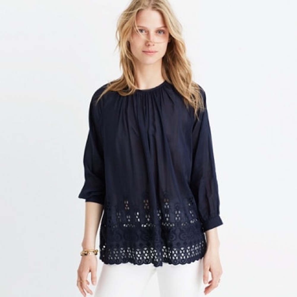 Eyelet Edge Shirred Top